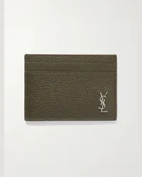 Saint Laurent Portacarte in pelle pieno fiore con logo applicato Verde