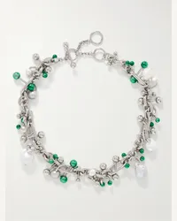 Acne Studios Choker in metallo argentato con perle sintetiche Verde