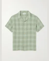 Oliver Spencer Camicia in lino a quadri con colletto aperto Havan Verde