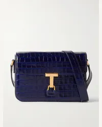 Tom Ford Borsa a tracolla in pelle effetto coccodrillo Monarch Blu