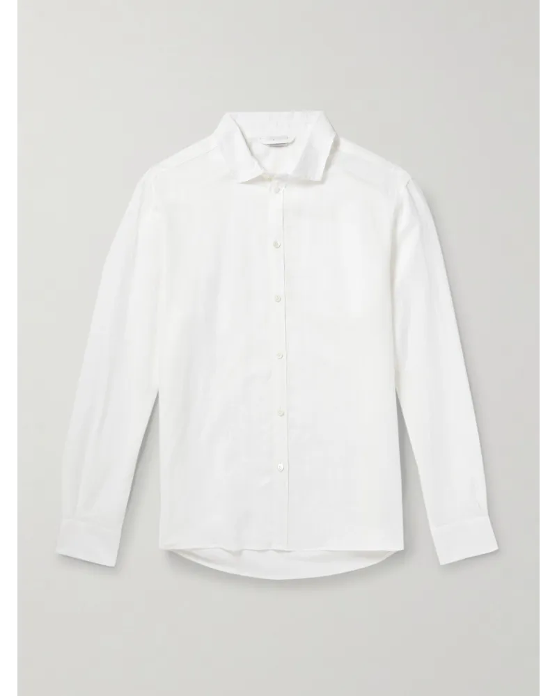 Zimmerli Camicia in misto lino e cotone con collo alla francese Bianco