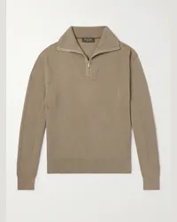 Loro Piana Pullover in misto cashmere e seta a coste con mezza zip Akan Neutri