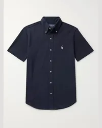 Ralph Lauren Button-Down Collar Cotton-Piqué Shirt Blu