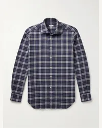 Kiton Camicia in flanella di cotone spazzolato a quadri Blu