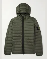 Stone Island Piumino trapuntato in shell con cappuccio e logo applicato Verde