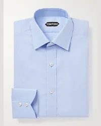 Tom Ford Camicia slim-fit in popeline di cotone principe di Galles con collo alla francese Blu