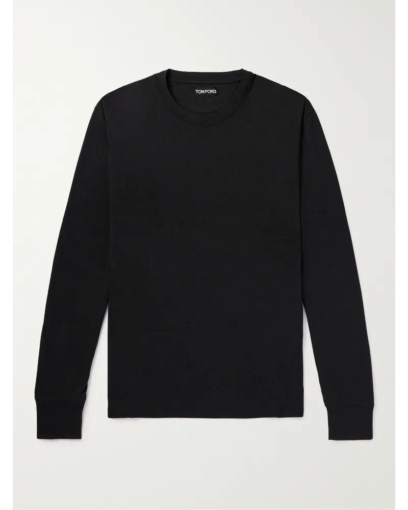 Tom Ford Maglia in jersey di cotone con logo applicato Nero