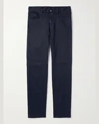 Ermenegildo Zegna Pantaloni slim-fit a gamba dritta in misto lino tinti in capo Roccia Blu