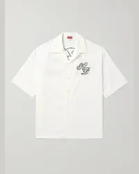 Kenzo Camicia in popeline di cotone con ricamo e colletto convertibile Constellation Hawaiian Bianco