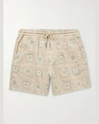 NN 07 Shorts a gamba dritta in misto lino ricamato con coulisse Gregor 5398 Neutri