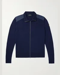 Belstaff Cardigan slim-fit in lana con finiture in shell e logo applicato Kelby Blu