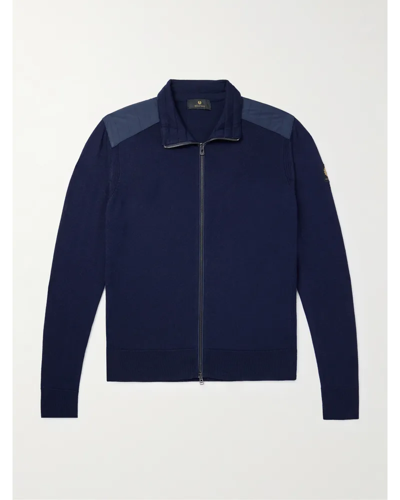 Belstaff Cardigan slim-fit in lana con finiture in shell e logo applicato Kelby Blu