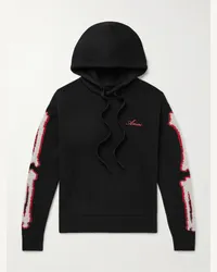 Amiri Felpa in misto cotone a intarsio con logo ricamato e cappuccio Bones Nero