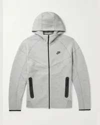 Nike Felpa in Tech Fleece di misto cotone con cappuccio, zip e logo ricamato Grigio