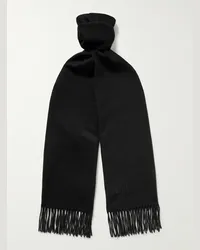 Saint Laurent Sciarpa in cashmere con logo ricamato e frange Nero