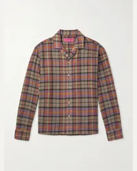 The Elder Statesman Camicia in lana a quadri con colletto aperto Burnout Viola