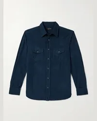 Tom Ford Camicia stile western in velluto a coste di cotone Blu