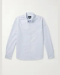 A.P.C. Camicia gessata in cotone Oxford con collo button-down Greg Blu