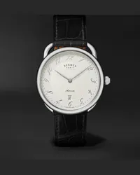 Hermès Orologio automatico 40 mm in acciaio inossidabile con cinturino in alligatore Arceau, n. rif. 055574WW00 Bianco