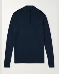 Sunspel Pullover slim-fit in lana con mezza zip Blu