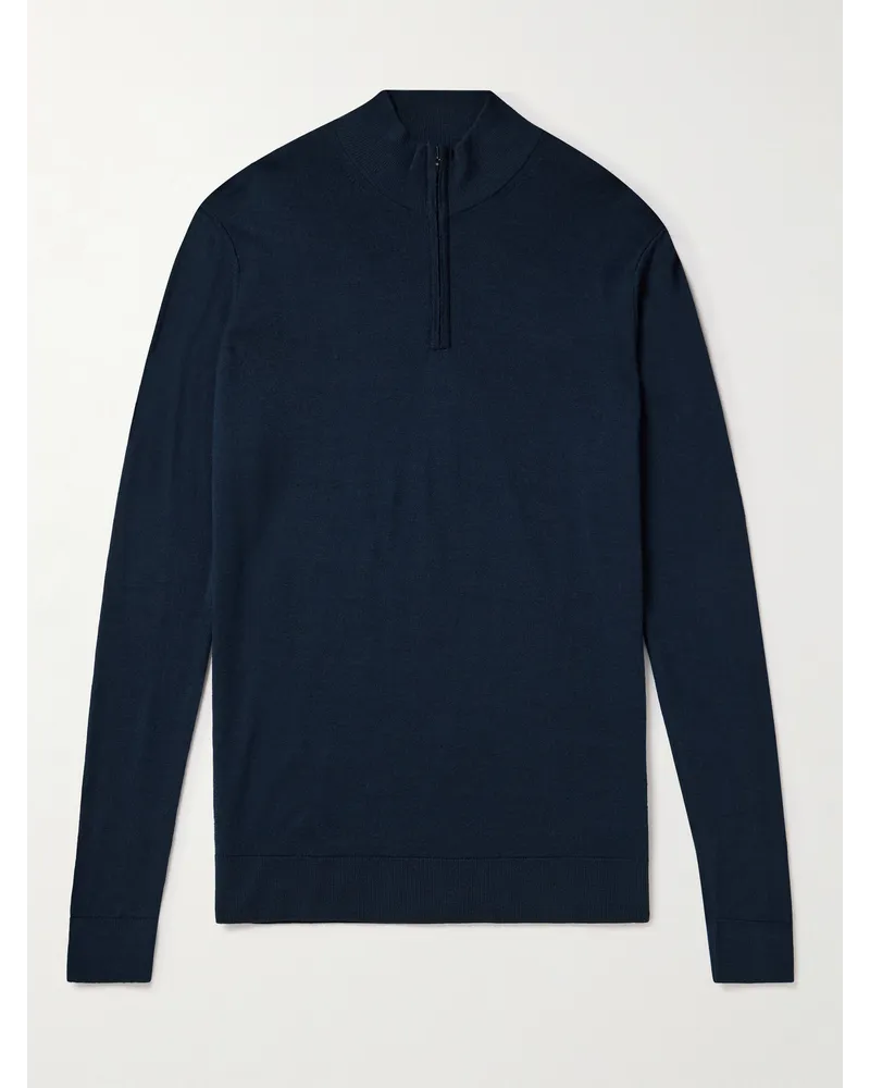 Sunspel Pullover slim-fit in lana con mezza zip Blu