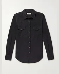 Saint Laurent Camicia slim-fit stile western in denim Nero