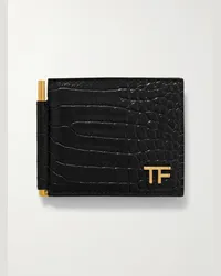 Tom Ford Fermasoldi e portafoglio in pelle effetto coccodrillo con logo Nero