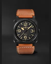 Bell & Ross Orologio automatico 41 mm in ceramica con cinturino in pelle BR 03 Heritage, N. rif. BR03A-HER-CE/SCA Nero