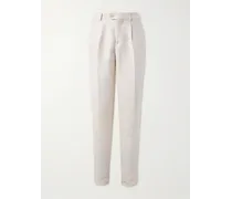 Pantaloni slim-fit a gamba affusolata in misto lino, lana e seta con pinces