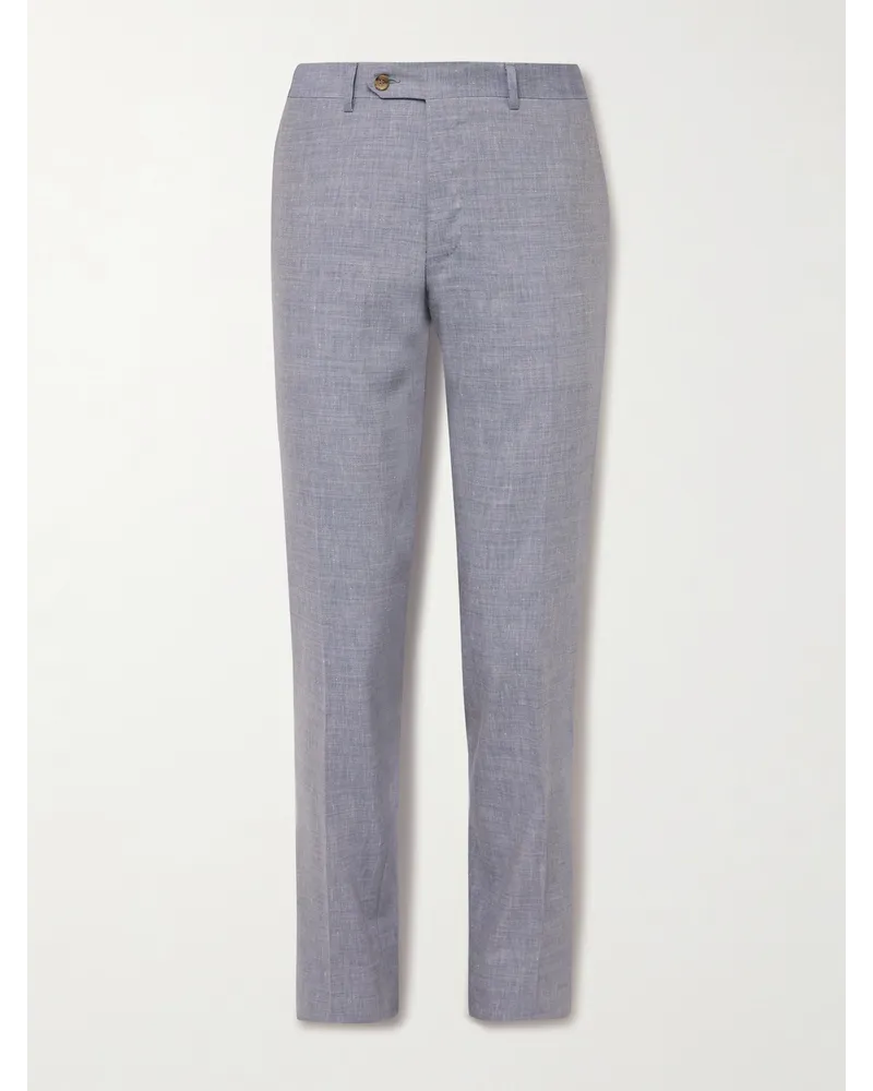 Canali Pantaloni slim-fit in misto lino e lana Kei Blu