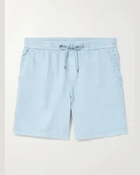 James Perse Shorts a gamba dritta in lino tinti in capo con coulisse Blu