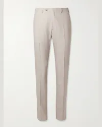 Canali Pantaloni slim-fit in misto lino e lana Kei Neutri