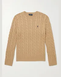 Ralph Lauren Logo-Embroidered Cable-Knit Cotton Sweater Neutri