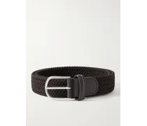 Cintura intrecciata elasticizzata con finiture in pelle, 3,5 cm