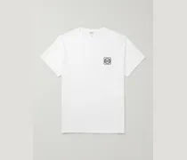 Loewe T-shirt in jersey di cotone con logo ricamato Bianco