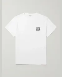 Loewe T-shirt in jersey di cotone con logo ricamato Bianco