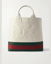 Gucci Tote bag in tela con righe e logo goffrato Neutri