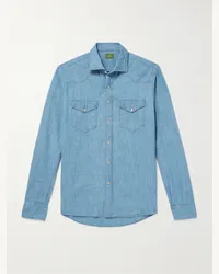 Sid Mashburn Camicia stile western in chambray di cotone Blu