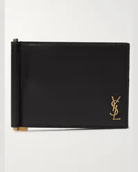 Saint Laurent Logo-Appliquéd Leather Wallet with Money Clip Nero