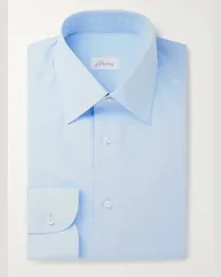 Brioni Camicia celeste in popeline di cotone Blu