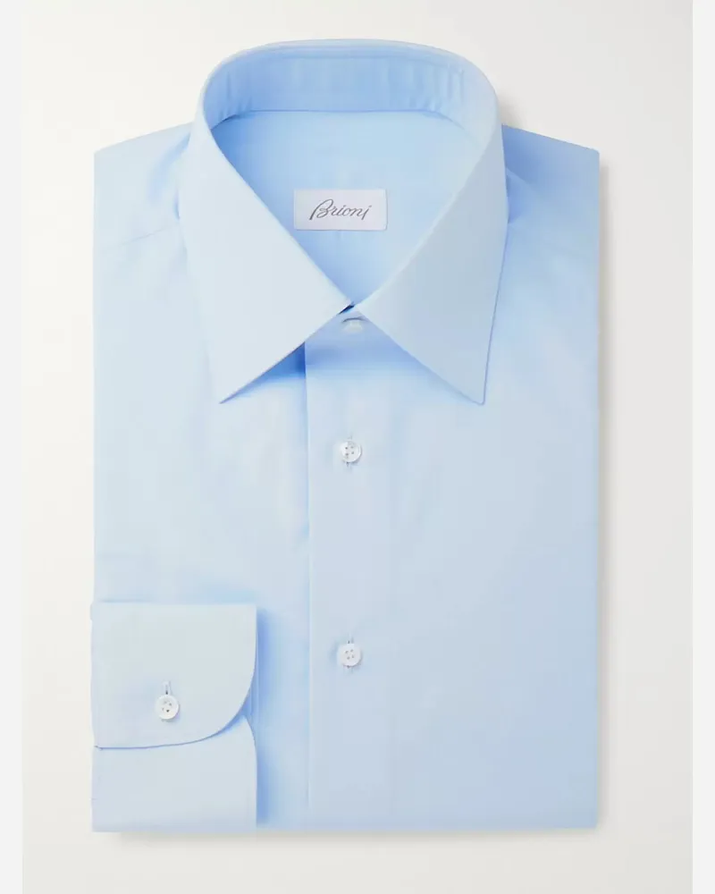 Brioni Camicia celeste in popeline di cotone Blu