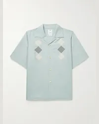 Visvim Camicia in shantung di seta con ricami, applicazioni e colletto convertibile Keesey Blu