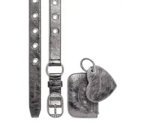 Cintura Le Cagole Con Charm Metallizzata e Strass Argento - Donna Pelle Di Vitello