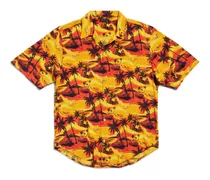 Camicia A Maniche Corte Minimal Hawaiian Car Large Fit Arancione - Uomo Viscosa