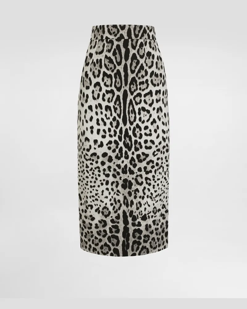 Dolce & Gabbana Gonna Longuette A Tubino In Charmeuse Stampa Leopardo - Donna Gonne Stampa Seta Stampa
