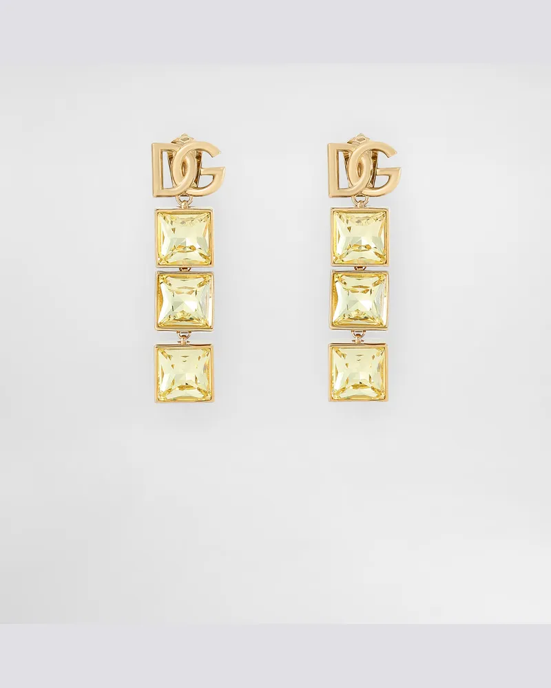Dolce & Gabbana Orecchini Pendenti Con Logo Dg E Strass - Donna Bijoux Oro Metallo Oro