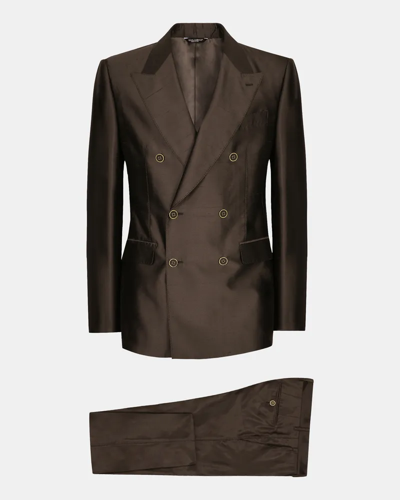 Dolce & Gabbana Abito Sicilia Doppioppetto Shantung Di Seta - Uomo Abiti E Giacche Grigio Seta Grigio-marrone