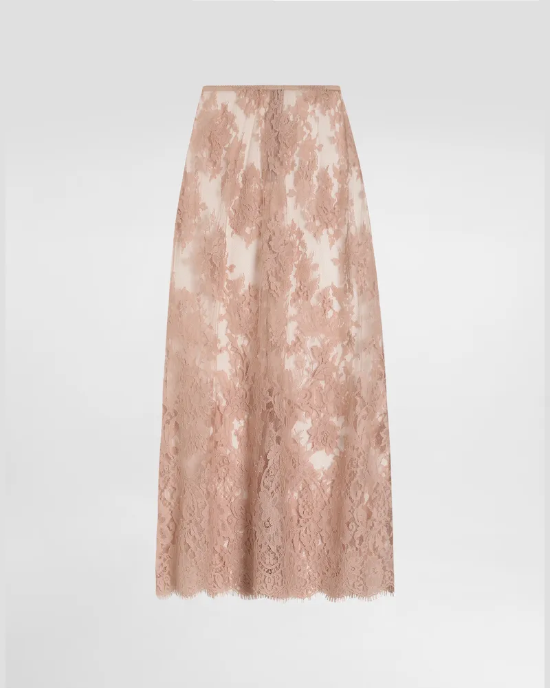 Dolce & Gabbana Gonna Midi In Pizzo Chantilly - Donna Gonne Rosa Rosa