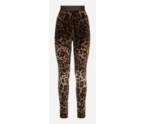 Leggings In Ciniglia Jacquard Leopardo - Donna Pantaloni E Shorts Multicolore Cotone