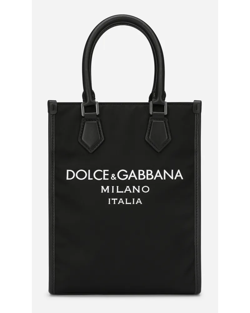 Dolce & Gabbana Borsa Piccola In Nylon Con Logo Gommato - Uomo Borse Shopping Nero Nylon Nero